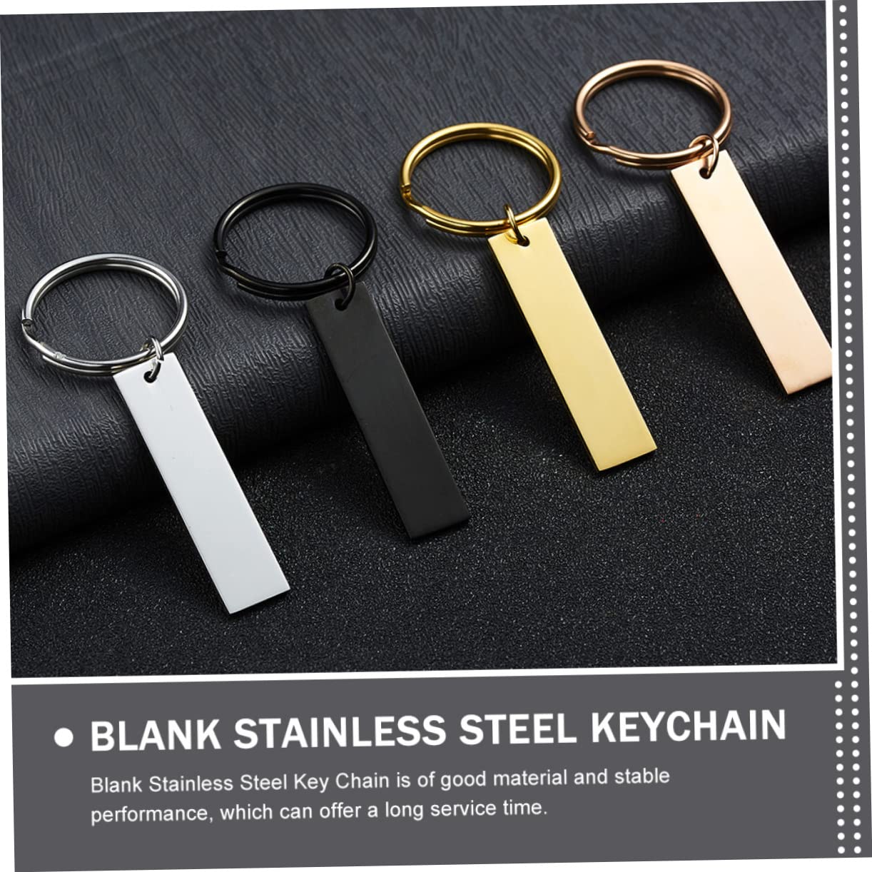 Glänzender Streifen-Schlüsselanhänger, Unfertiger Schlüsselanhänger, personalisierter Schlüsselanhänger, DIY-Schlüsselanhänger, Edelstahl (Schwarz x 5 Stück 6,50 x 2,50 x 0,30 cm)