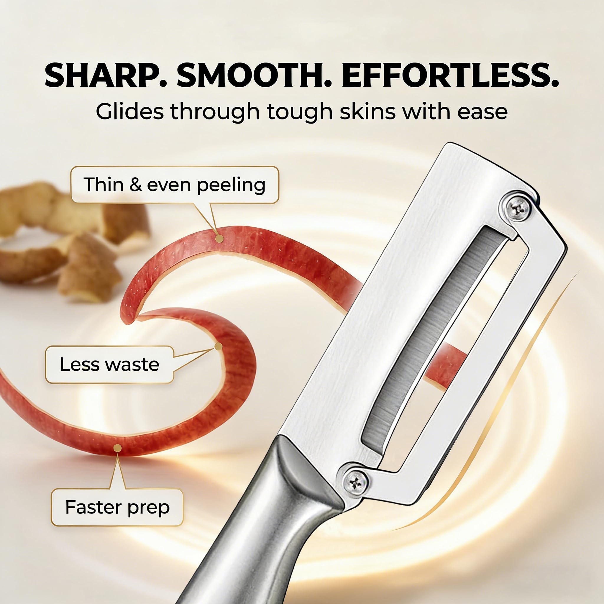 Vegetable Peeler, All Stainless Steel Potato & Fruit Peeler, Professional Kitchen Peeler with Ergonomic Handle, Zero Snag Design for Easy Peeling — view 2
