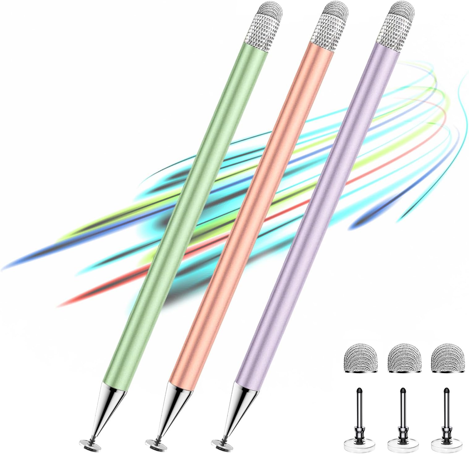 Stylus Pen for Touchscreen,3pcs 2in1 High Precision Sensitivity Stylus, Suitable for iPhone/ipad/Android Stylus for ipad,Compatible with Touch(Green/Purple/Rose Gold + 4Tips)