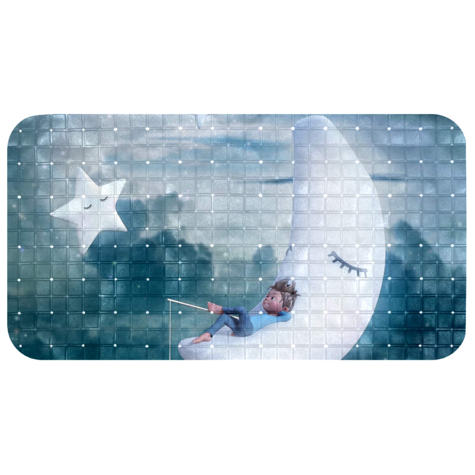 Tapis de bain antidérapant sans latex 37x68 cm ciel étoilé lune pour enfants et adultes