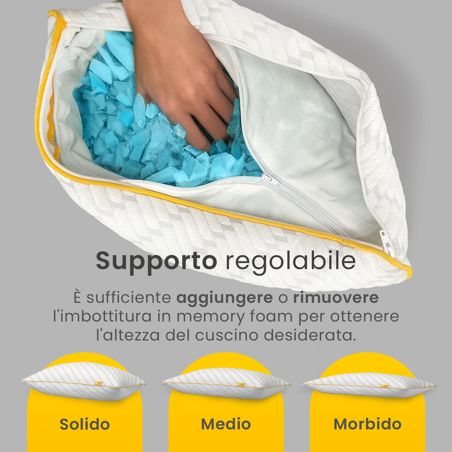 Cosi Home Cuscino in Memory Foam Lussuoso con Fodera in Bambù, Imbottitura in Gel Rinfrescante, 71 x 45 cm e Altezza Regolabile - Traspirante e Lavabile in Lavatrice