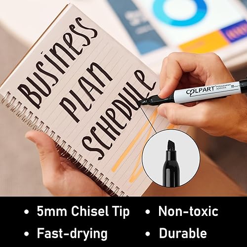 Miniatura 3 de Rotuladores permanentes negros con punta de cincel, 90 unidades, impermeables, resistentes a la decoloración, secado rápido, color negro, trabajo