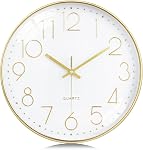 Lafocuse 12 Inch Gold Wall Clock Silent Non Ticking with 3D Numbers, Modern Gold Clocks Battery Operated Horloge Murale for Living Room Bedroom Kitchen