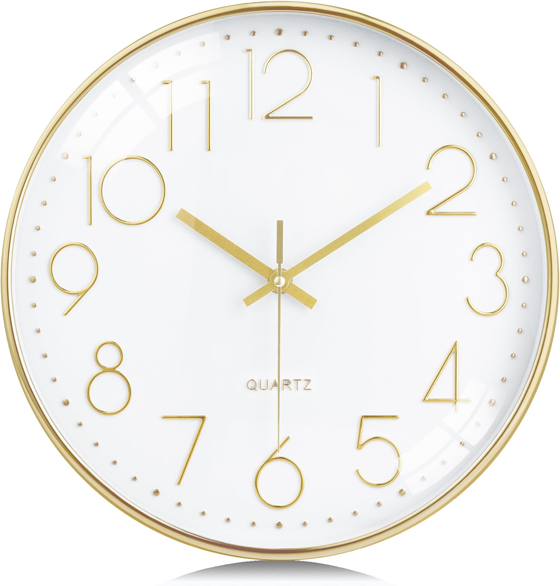 Lafocuse Modern Silent Gold Wall Clock, 3D Numbers Easy to Read, Classic Quartz Clock without Ticking for Kitchen Bedroom Living Room Office 30cm