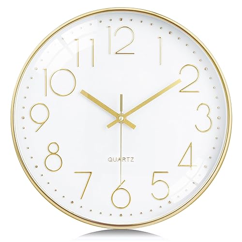 Lafocuse Silent 12 Inch 3D Numbers Gold Wall Clock for