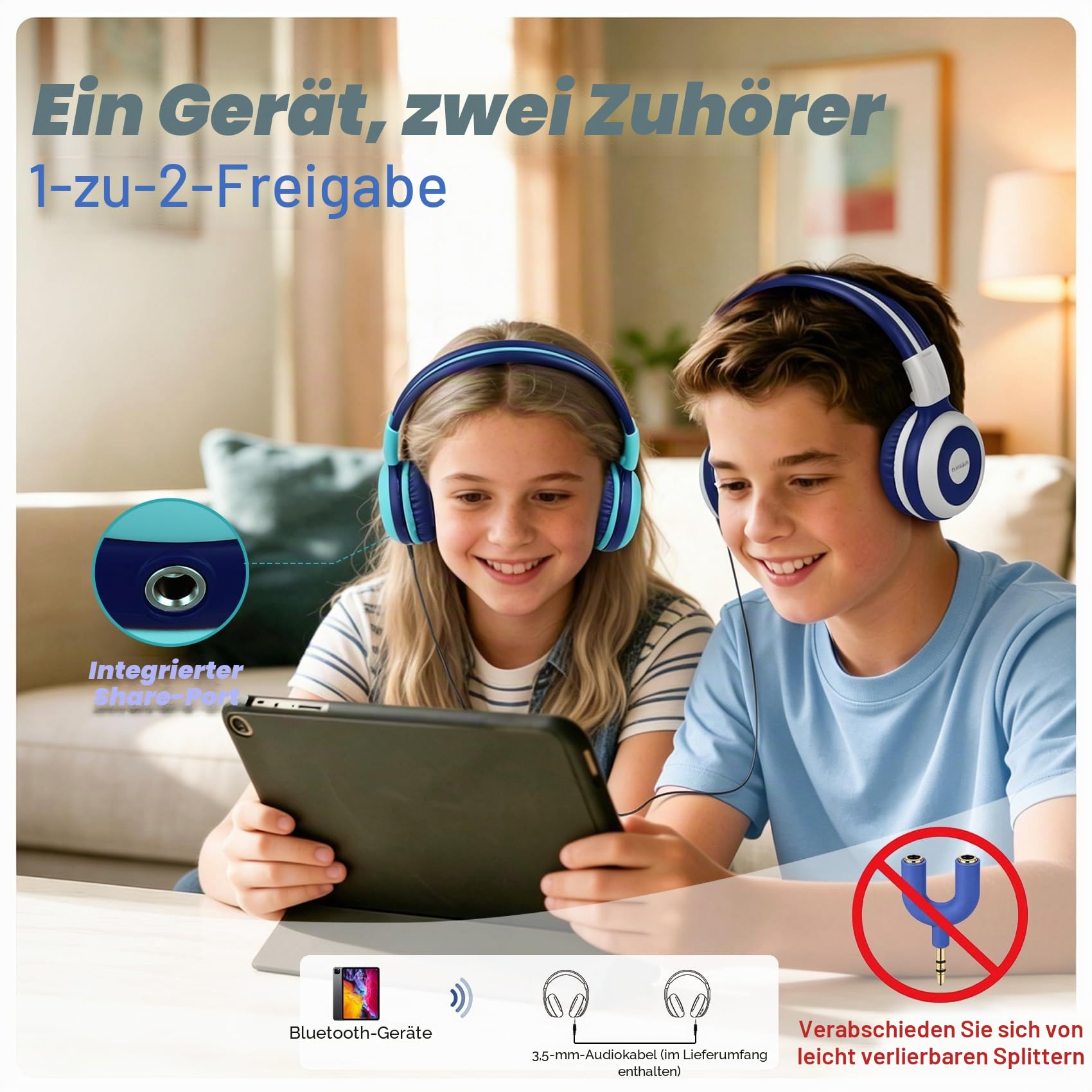 SIMOLIO 2er-Pack Bluetooth Kopfhörer Kinder, Kinderkopfhörer mit 75dB, 85dB, 94dB Lautstärke begrenzt, Bluetooth-Kopfhörer für Teenager mit eingebautes Mikrofon, für Schule und Reise Mint+Rosa