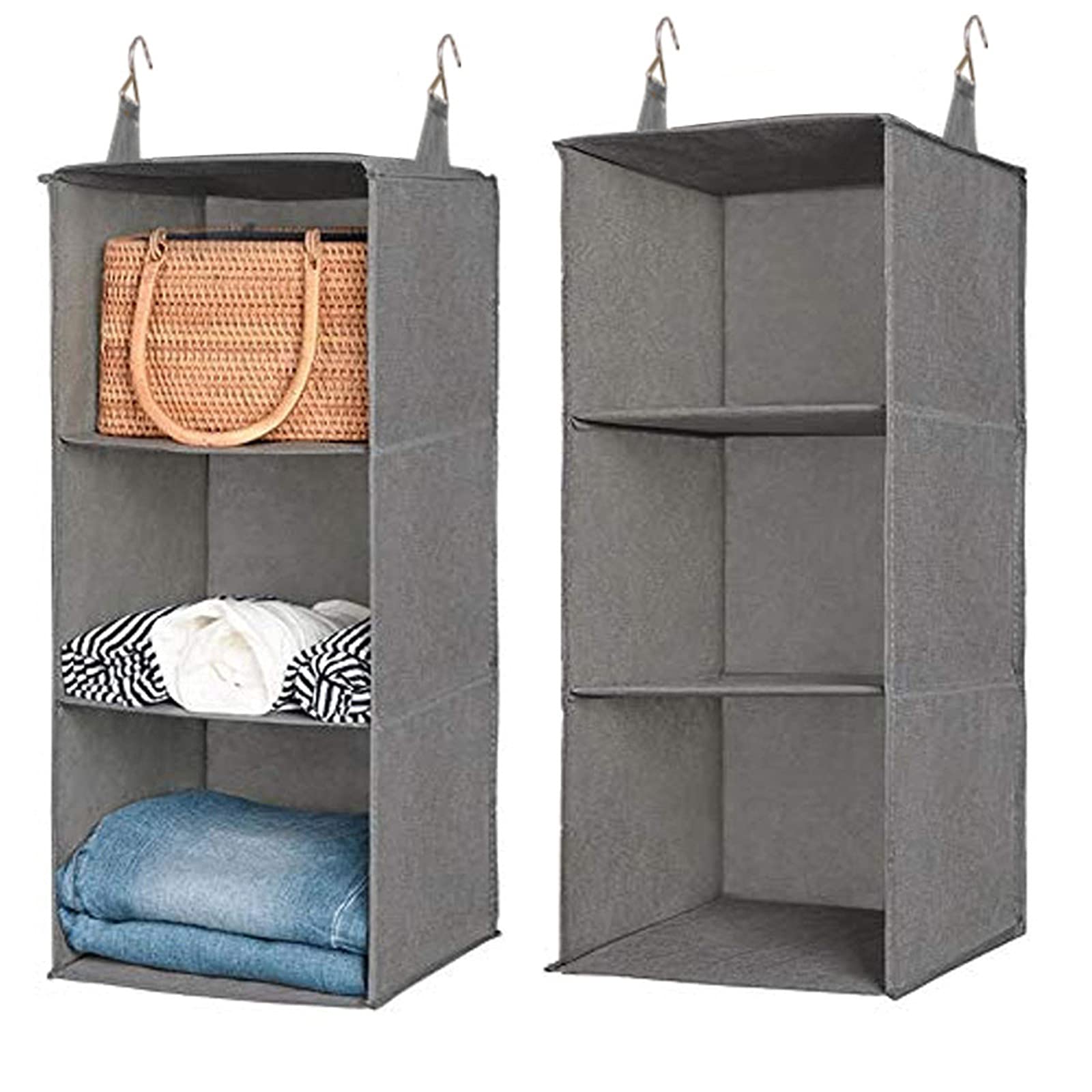 Hängeorganizer Hängeaufbewahrung mit Fächern, Multifunktionale Hängeregal Kleiderschrank Organizer Aufbewahrung mit 2 Metallhaken (Gelb,3 Ebenen mit 1 Schubladen)