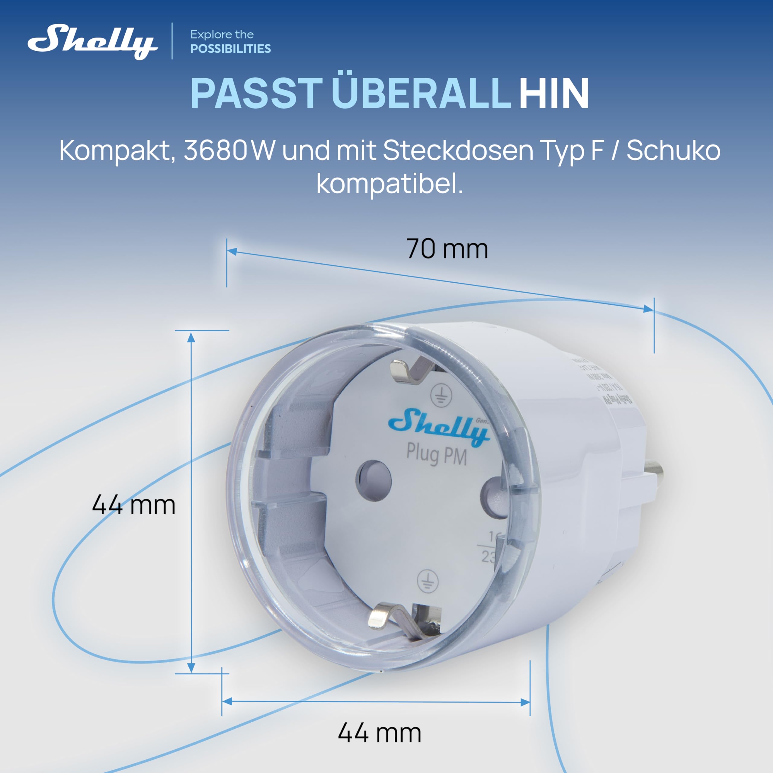 Shelly Plug PM Gen3 Weiß - WLAN Smarte Steckdose, Energiezähler, Keine Schaltfunktion, Leistungsmessung, 16A, 3680W, Zeitschaltuhr, Stecker, Smart Home, Alexa & Google, Kein Hub Erforderlich