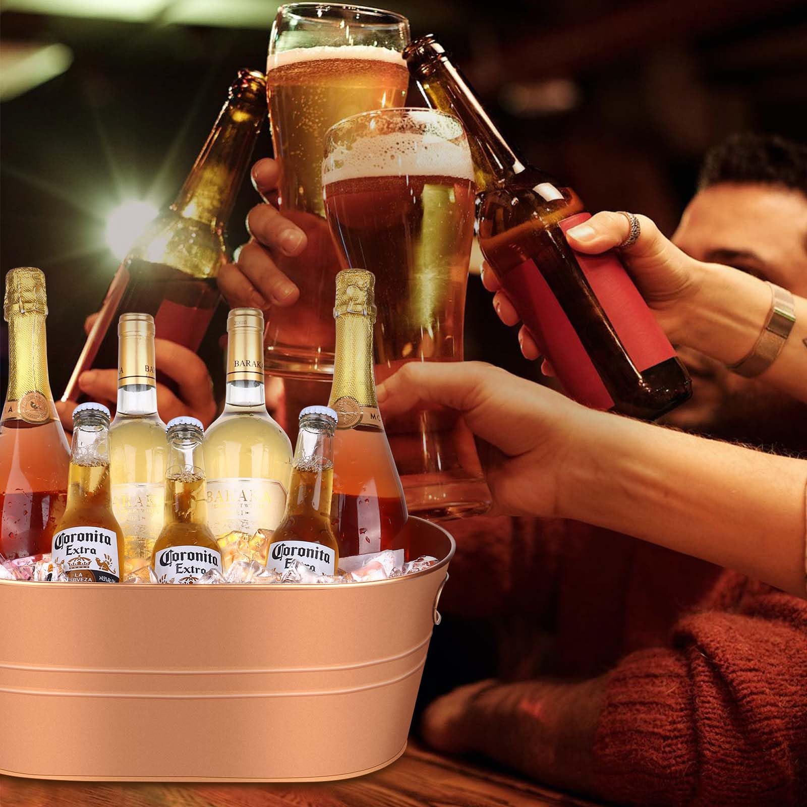 Getränke-Eiskübel aus verzinktem Metall, für Partys, große Getränkeeimer, Champagner, Vintage-Eimer für Wein, Bier, Cocktail, Mimose, Bar, Zubehör, 3 Stück (fortschrittliches Kupfer)