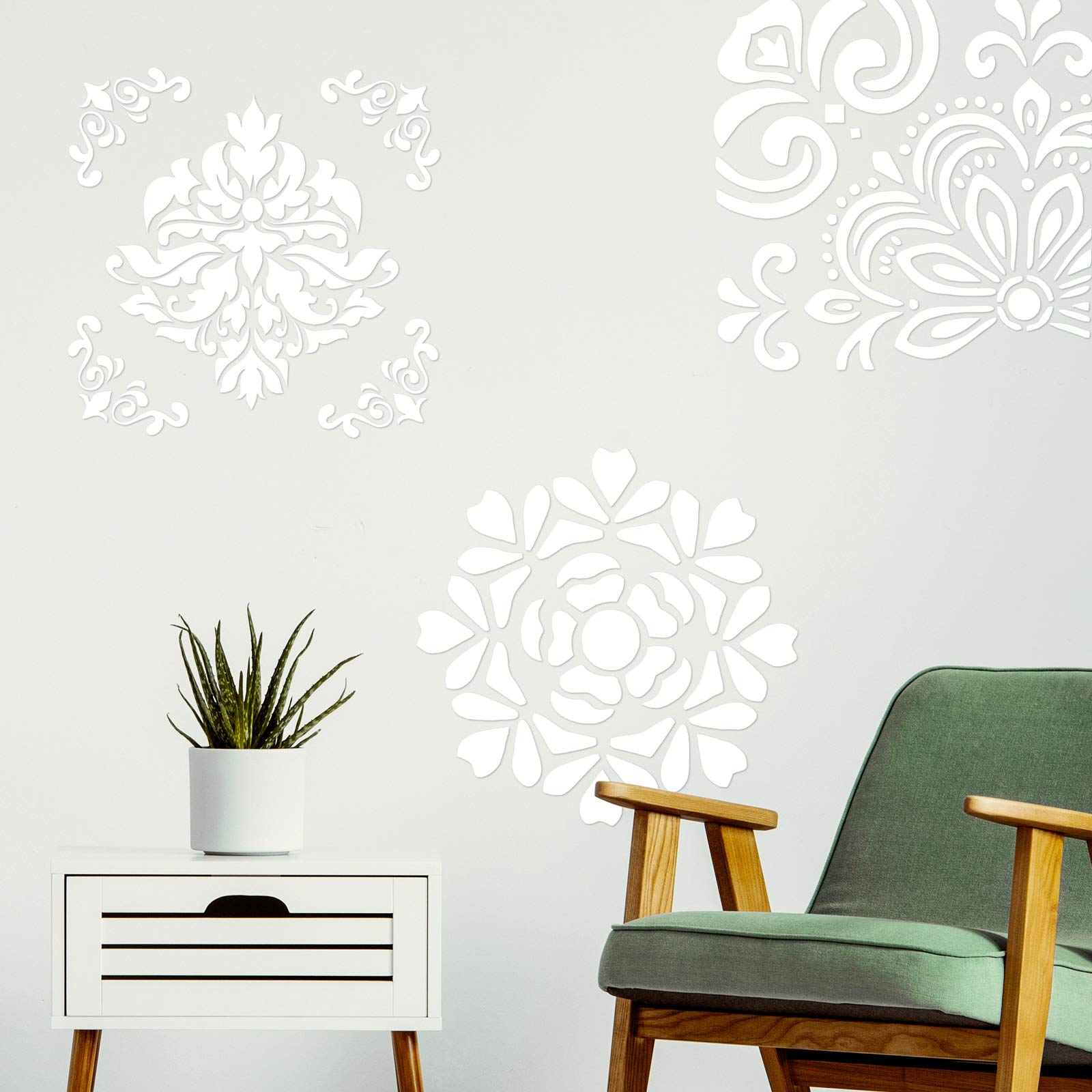 Zonon 12 Pieces 12 x 12 Inch Large Reusable Stencil Mandala Stencil Laser Cutting Painting Template for Floor Wall Tile Fabric Furniture Stencils Painting 4