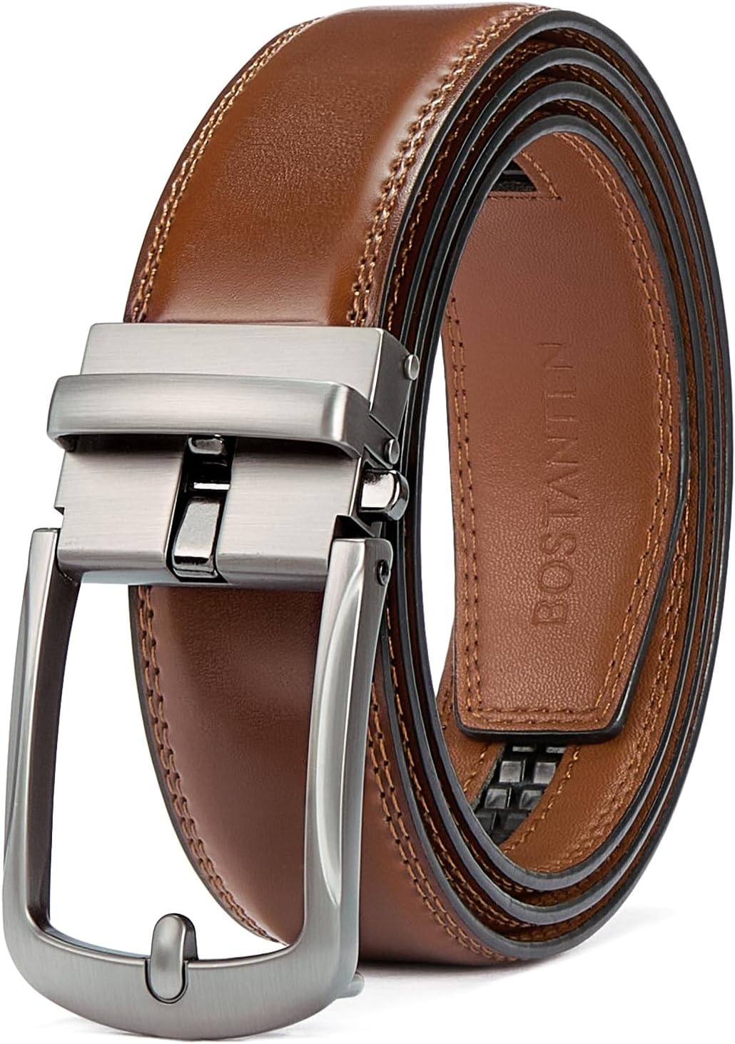 BOSTANTEN Belt Men Leather Reversible Belts for Men 1 3/8" for Casual Golf Dress Pants, Two-in-One Belt Gift