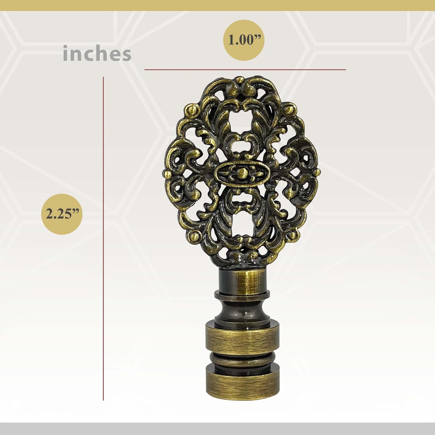 Royal Designs, Inc. Oval Filigree Finial with Fan Pull Chain, Antique Brass - Pack of 2