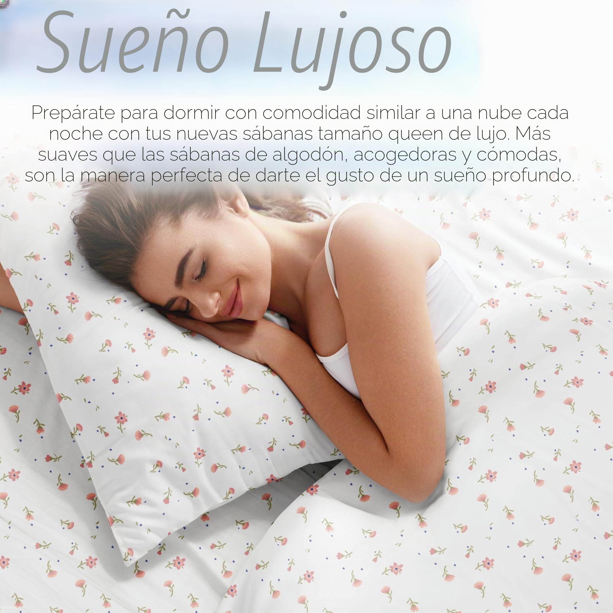 Linen Market LM Pattern 4PC Juego de sábanas, Microfibra, Rosa Floral, Matrimonio Doble