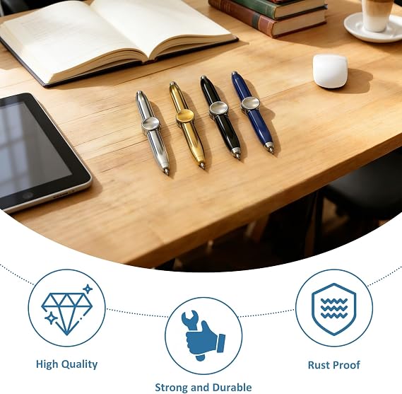 4 PCS Fidget Spinner Pen, Stress Relief Pen Spinning with LED Light, Multi Function Ballpoint with Rotating and Mini Flashlight, Metal Writing for Office School Desk Toy for Adults Students