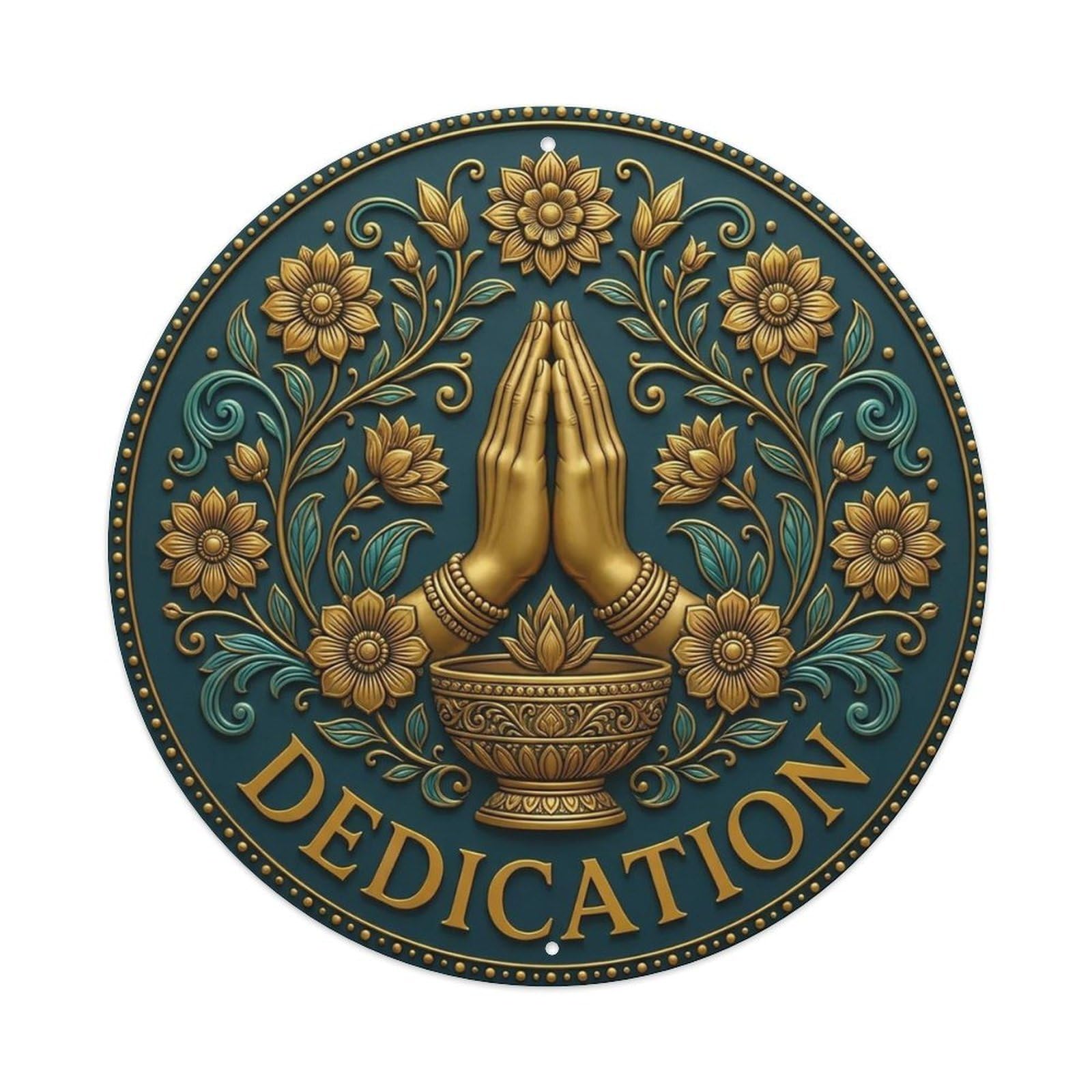 Vintage Namaste Praying Hands Dedication Flower Zen Yoga Metal Tin Sign