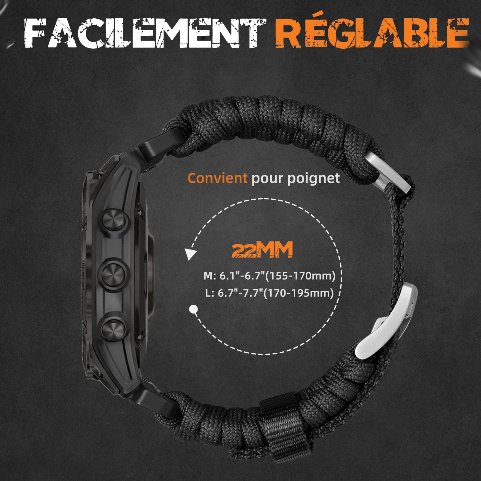 Bandletic 22mm Bracelet Compatible avec Garmin Fenix 6 Pro/6/7/7 Pro/8 47mm