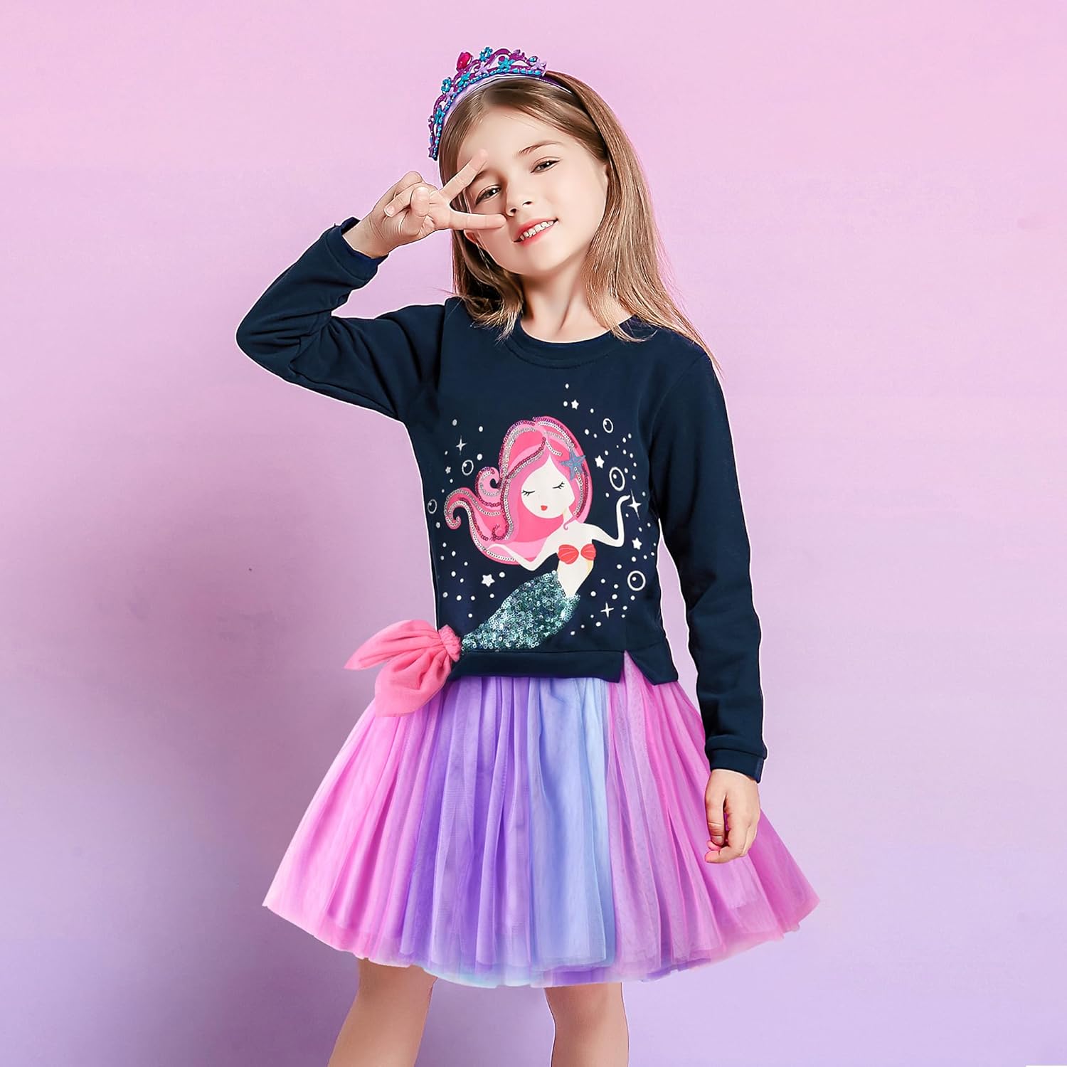 VIKITA Girls Dresses for Winter Long Sleeve Toddler Girls Clothes Party Tulle Dresses for Little Girls,2-12 Years - Image 2