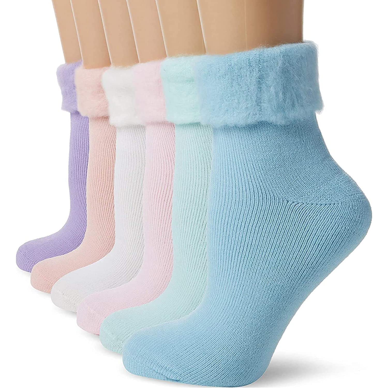 HiFEN® Fluffy Socks Womens Pack of 6 Ladies Thermal Bed Socks Super Soft Extra Warm Fleece Lining Bed Socks For Women UK 4-8