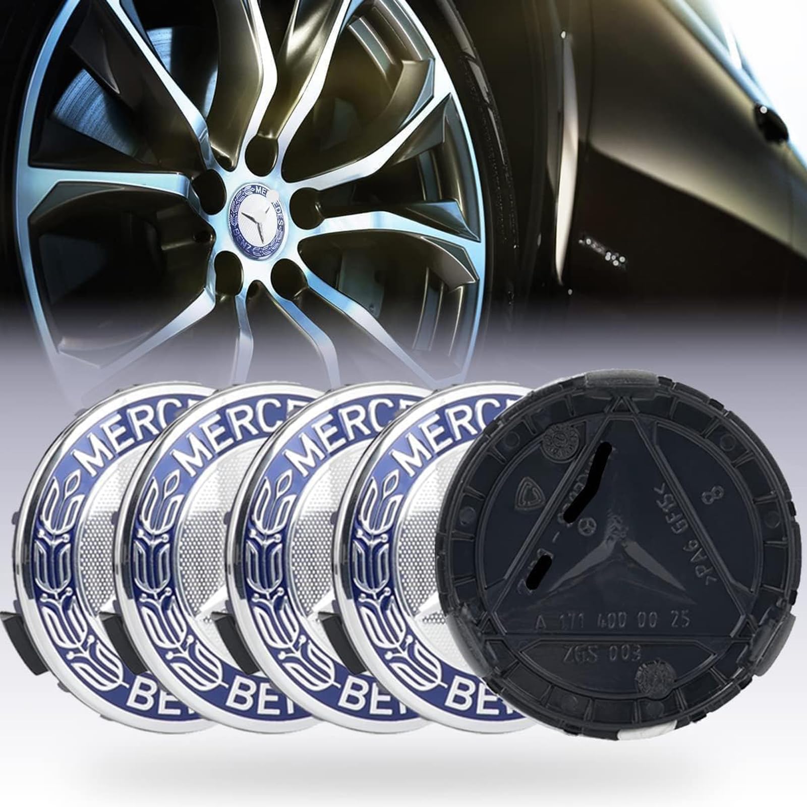 4 Stück Nabendeckel für Mercedes Benz 75mm - Radnabenkappen Felgendeckel Felgenkappen Nabenkappen ABS Wheel Caps Radnabenabdeckung