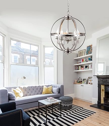 Miniatura 4 de Modern Dining Room Light Fixture 5 Light Sphere Chandelier Brushed Nickel Farmhouse Light fixtures for Dining & Living Room, Foyer and Kitchen,