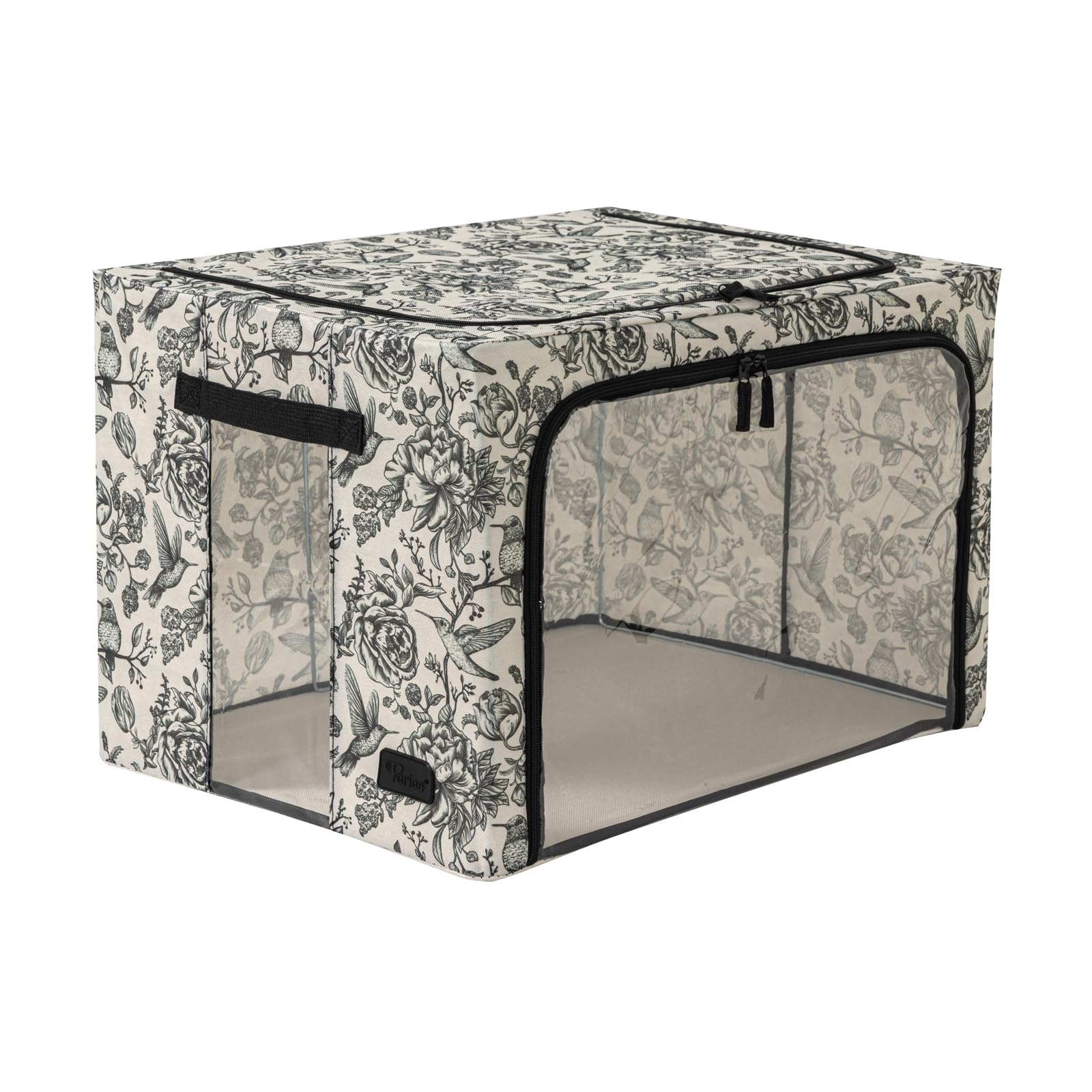 Periea ‘Beau’ Folding Collapsible Stackable Fabric Home Storage Boxes with Steel Frames (Black Grey Floral, Large) — view 117