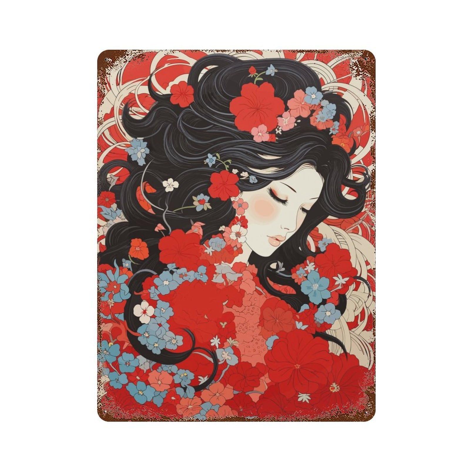 Garage Style Geisha Vintage Rusty Metal Tin Sign 15.7"x11.8", Shabby Chic Decor for Bar And Workshop