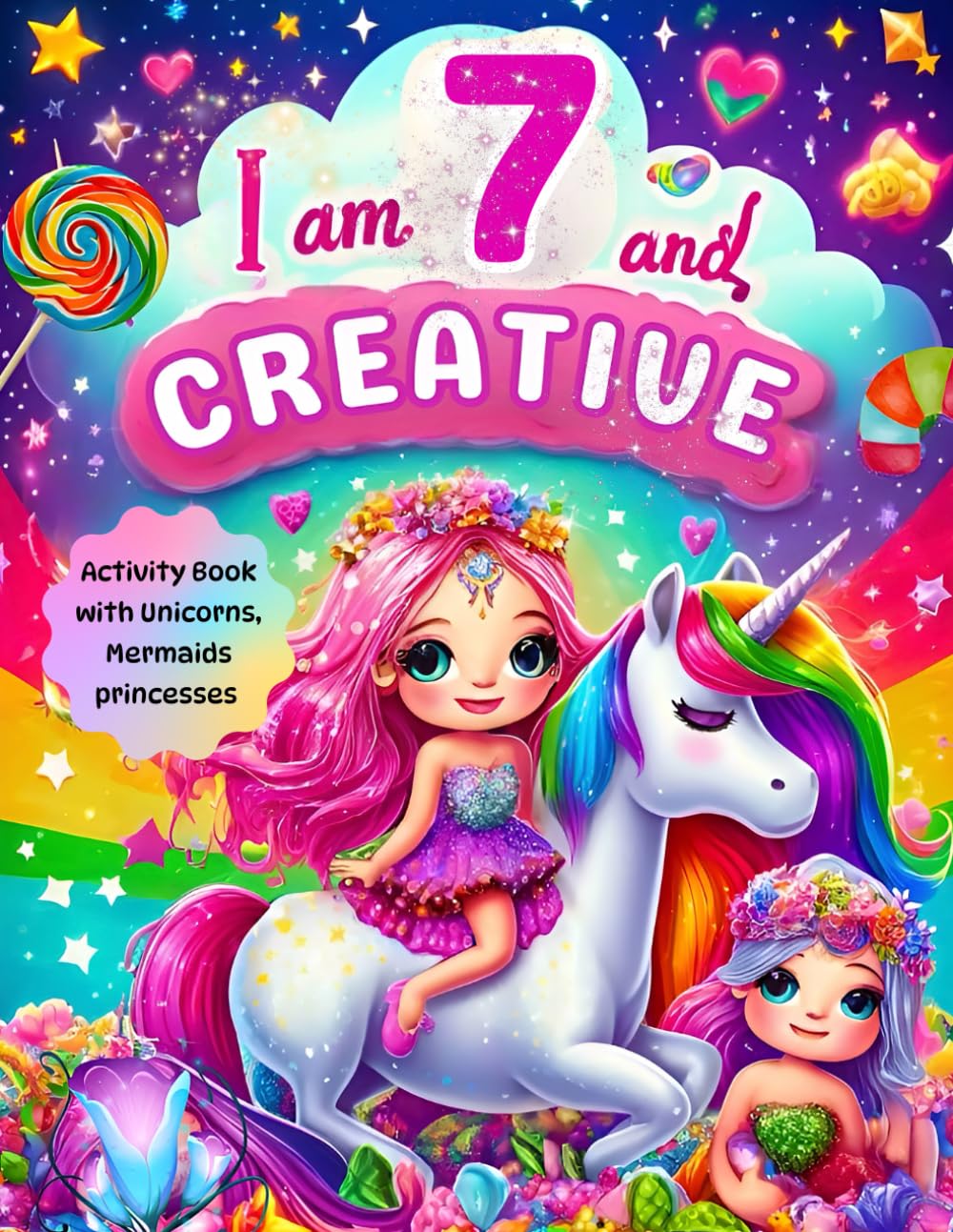 Gifts for 7 Year Old Girls : I Am 7 and Creative : Activity Book with Unicorns, Mermaids, Princesses: Christmas Birthday Presents for Girl Age Seven (Kids Books : I Am Creative)