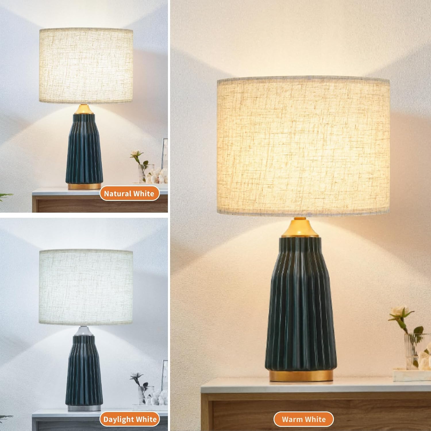 Beige Lamp shades Set of 2, Large Linen Drum Lampshades, 13" Top x 13" Bottom x 10" High Lamp Shade, Replacement Lampshades for Table and Floor Lamps, Pendant Light, Handcrafted, Easy Assembly