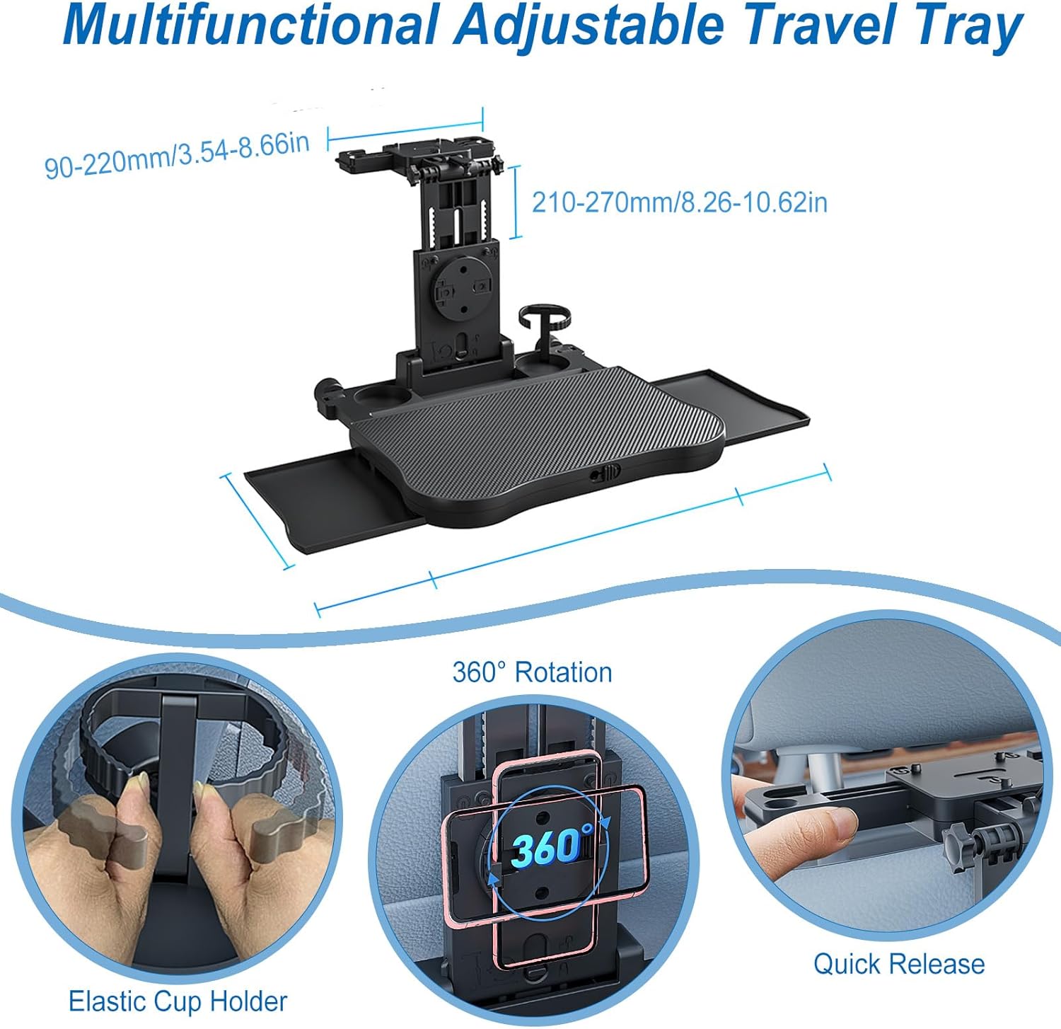 Car Steering Wheel Desk & Back Seat Headrest Table Travel Car Accessories, Height Adjustable for Food Drink and Writing Laptop Work.