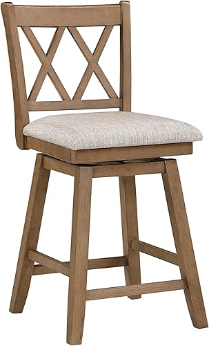 Miniatura 4 de Home 2 Office Brookline Taburete de bar giratorio, taburete rústico para encimera de cocina con cojín, altura del asiento de 29 pulgadas, roble