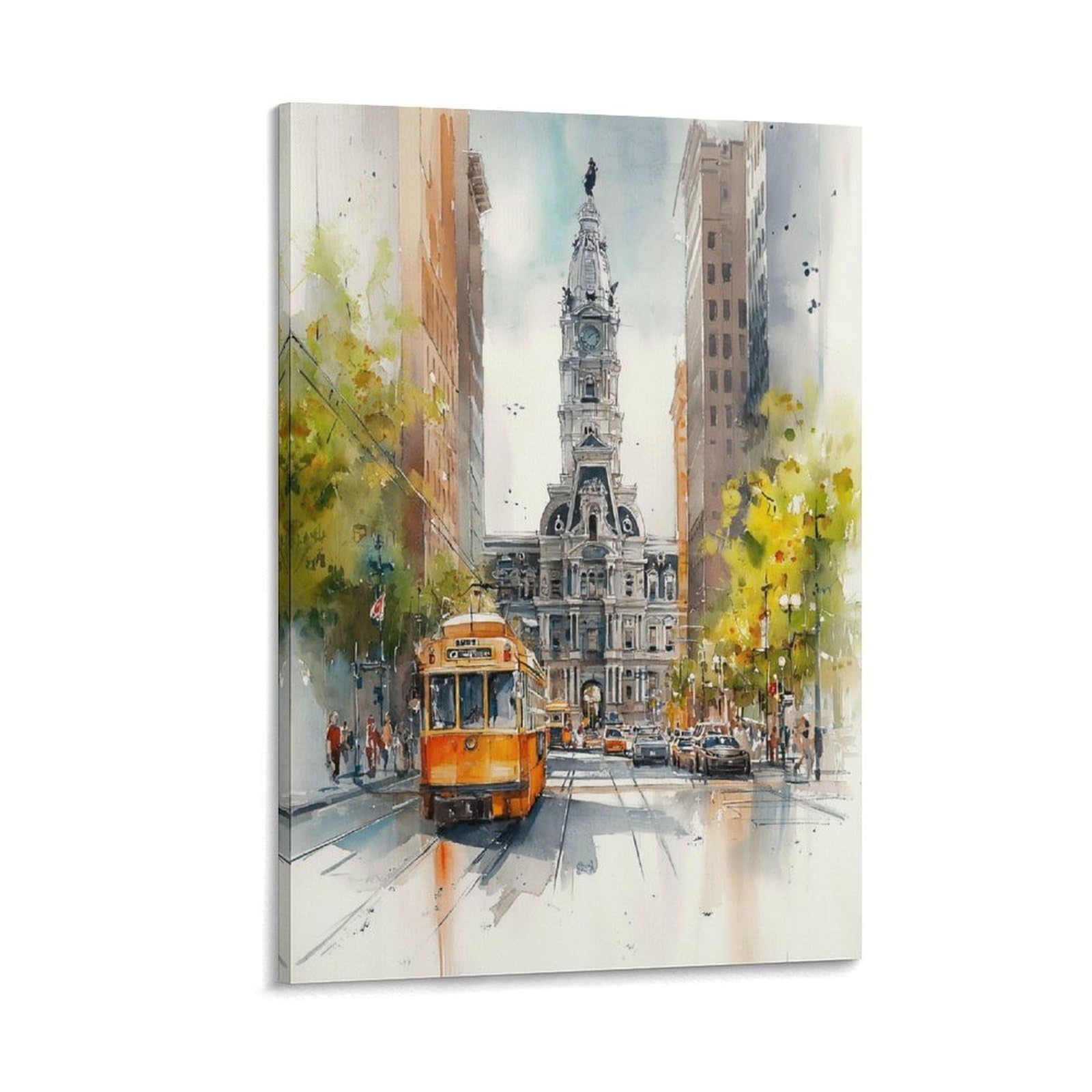 XWYMXZ Philadelphia City Hall 20x30inch(50x75cm) Vintage Travel Poster Watercolor Canvas Art