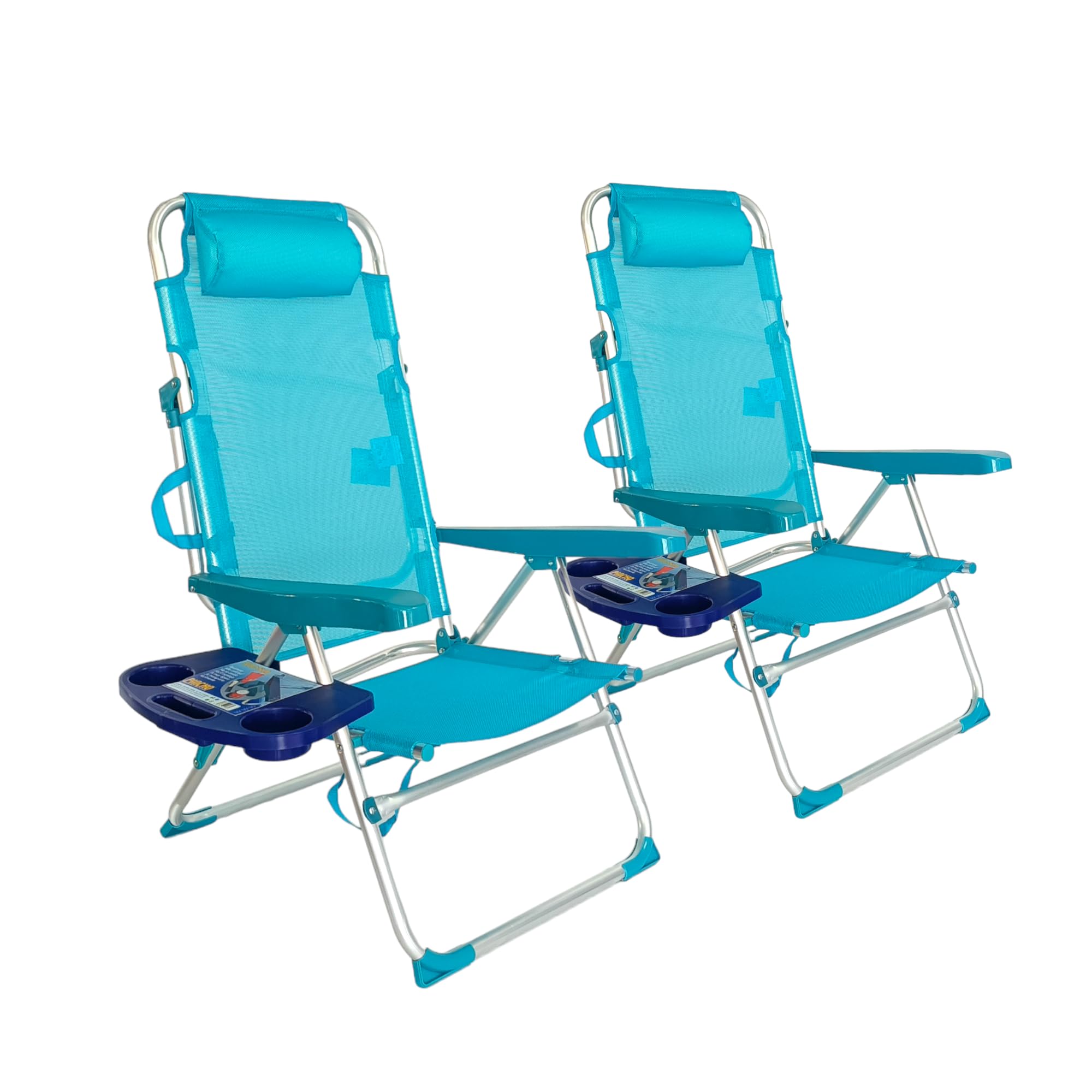 Silla de Playa Plegable, Sillon Alto con cojín, reclinable, 5 Posiciones, Altura del Asiento 29,5 cm, asa de Transporte (Turquesa, 2)