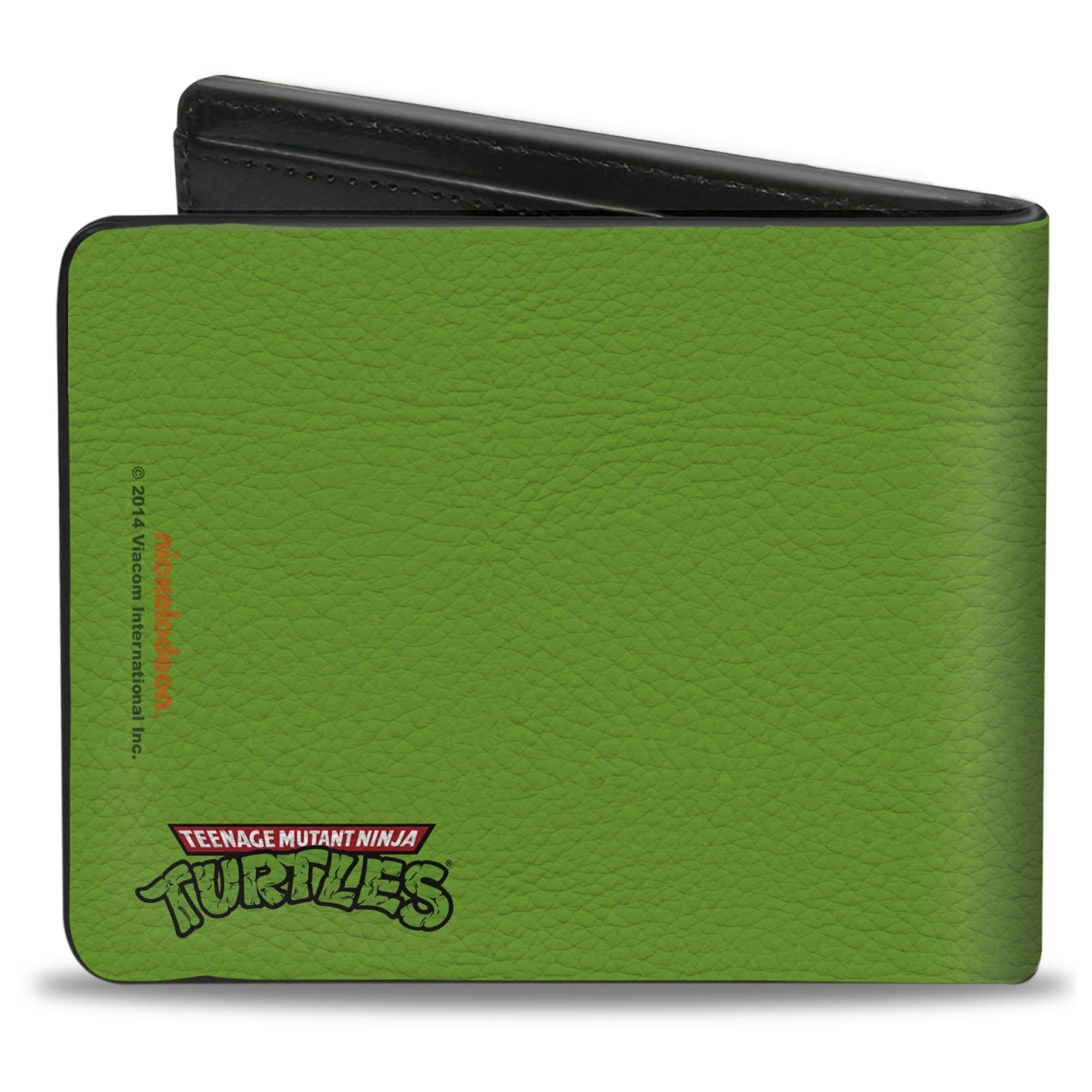 Nickelodeon Men's Standard Buckle-Down PU Bifold Wallet-Classic TMNT Michaelangelo Face Close-UP Green/Orange, Multicolor, 4.0