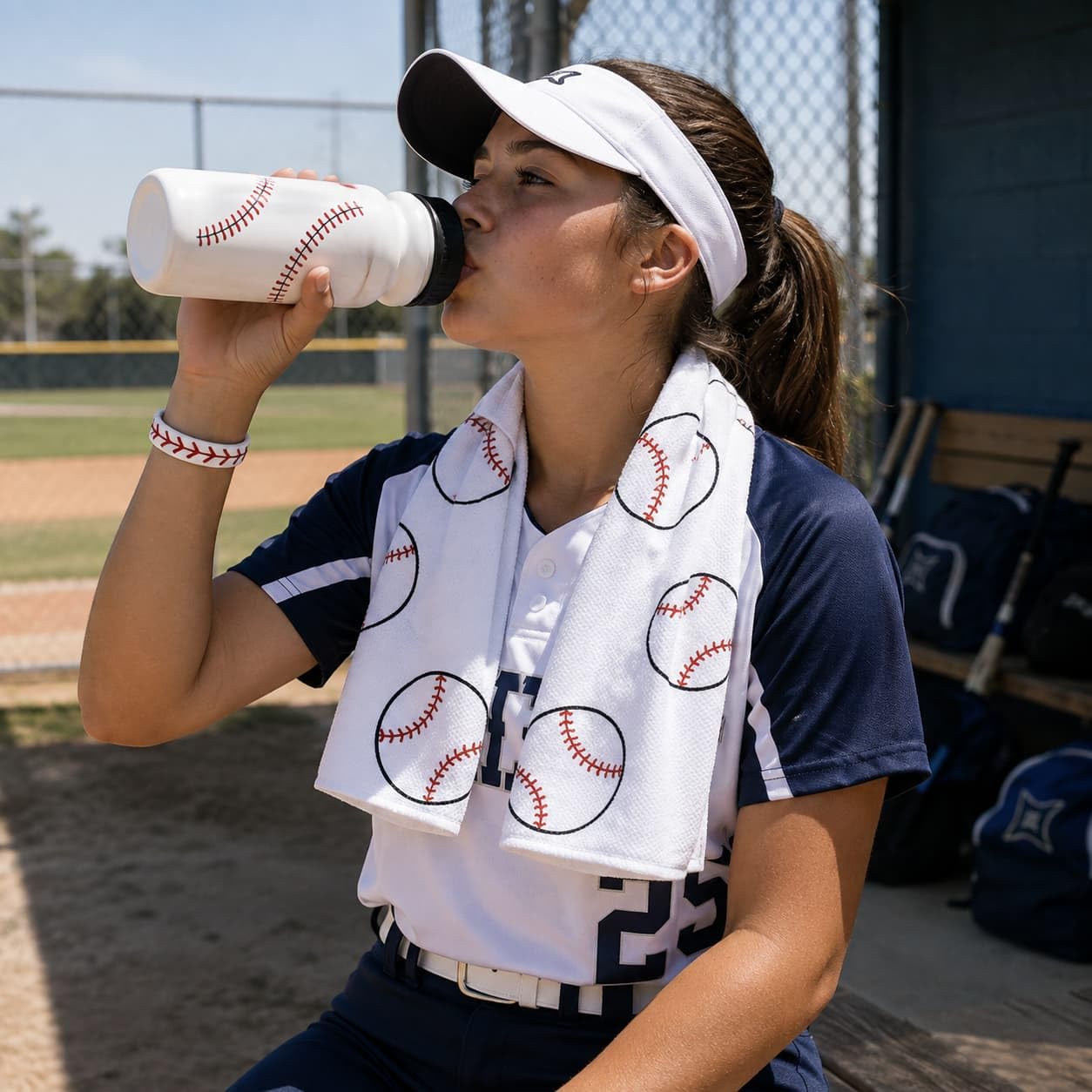 Set di accessori per softball, da uomo e da donna | Con occhiali da sole UV, custodia trasparente, elastici per capelli, fasce per capelli, bottiglia a tenuta stagna da 600 ml e