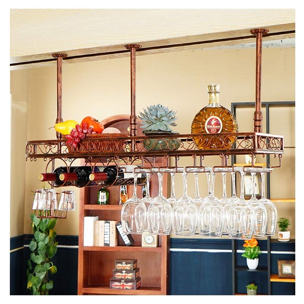 Casier à vin suspendu et porte-verre en métal bronze pour un rangement mural optimisé