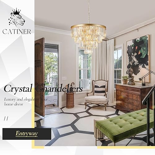 Miniatura 6 de Candelabros de cristal dorado de 24 pulgadas, modernos candelabros grandes de lujo de 4 niveles, 12 luces K9, lámpara colgante de techo redonda de