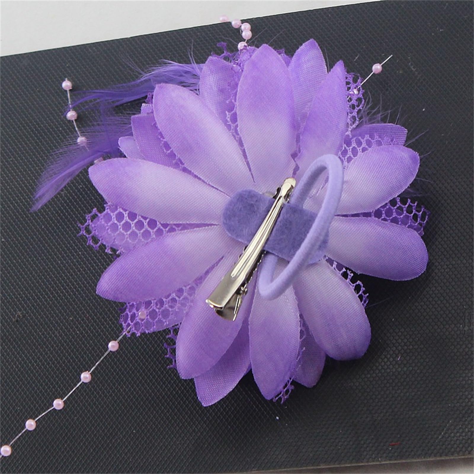 Elegant Pink and Purple Feathered Women\'s Accessory Amazon.com: WLLHYF Purple Ladies Feather Flower Hair Clip  main image 2