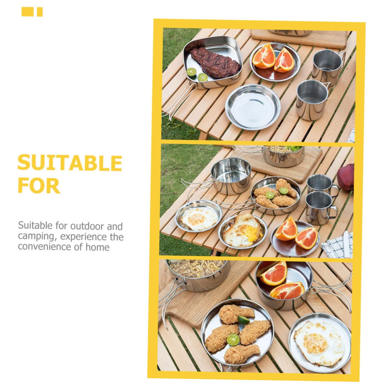 Kit De Platos Camping Olla Acero Inoxidable Sartén Larga Manija Utensilios De Cocina Portátiles para Exteriores
