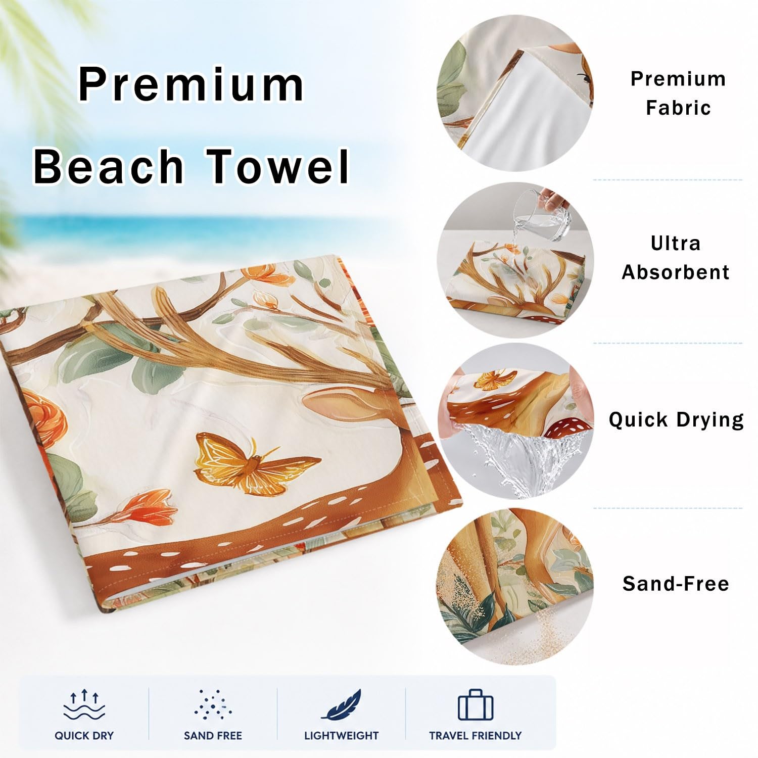 Filigran, Symmetrisch, Bohemia Strandtuch 230 x 210 cm - Strandtuch trandtuch Leichtdünn Weich Blütenblätter, Wassertropfenmuster, Pflanzen,für Strand, Pool, Yoga, Picknick