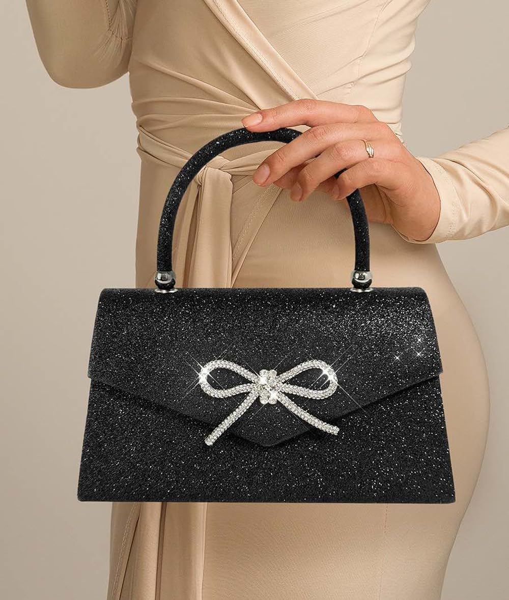 Womens Evening Bag Sparkly Bow Clutch Purse Wedding Party Purses Glitter Rhinestone Cocktail Prom Handbags - Image 2
