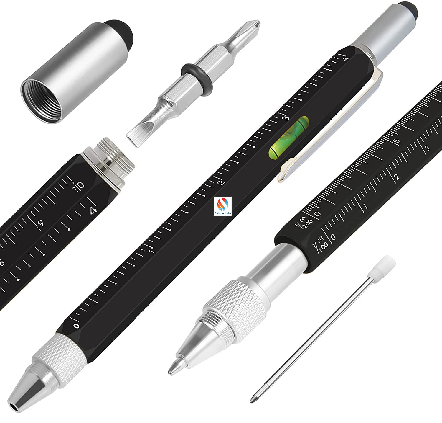 Eshcon Multifunction Pens With 6 Functions in 1 - Pen, Measuring Scale, Stylus, Gradient set, 2 Screw Drivers With a Magnifying Pocket Card (Colour May Vary) [Imported from Germany]