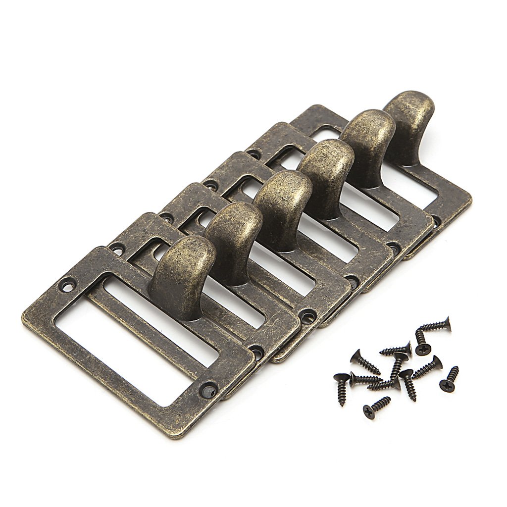 JUNESUN 6x Handle File Name Card Cabinet Label Holder Antique Brass Drawer Pull Frame