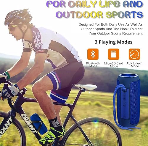 Miniatura 5 de Hodiax Altavoz Bluetooth inalámbrico portátil con micrófono integrado, llamada manos libres, línea AUX, tarjeta TF, altavoz impermeable IPX6 para