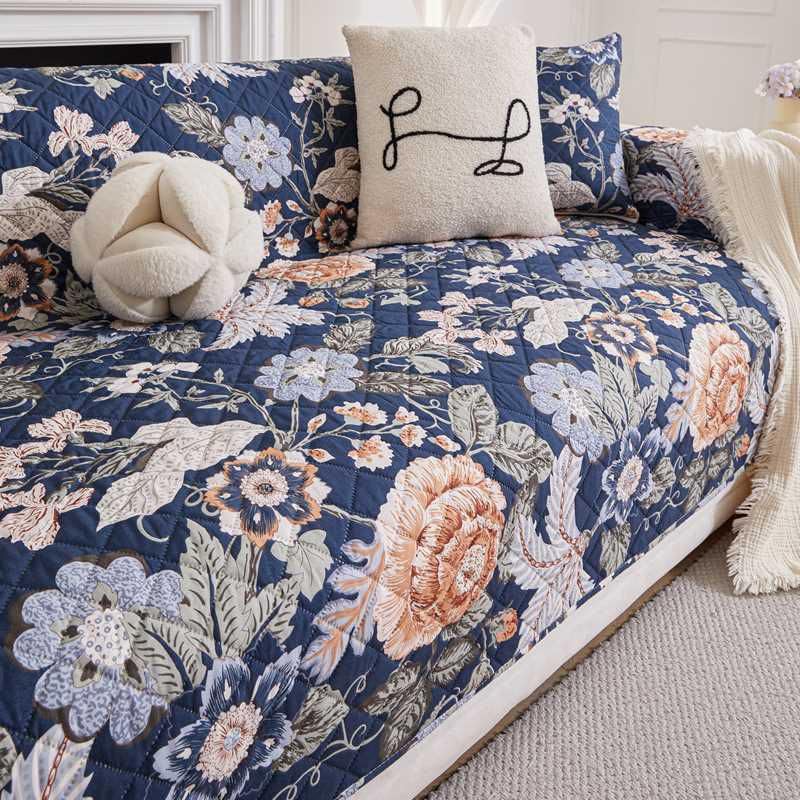 Image of HOMETHREADS Premium Style Anti Slip Sofa Cover Set | Cotton Sofa Slipcover | 1Pc Front Cover with Attached Armrest + 1Pc Back Cover (Rose Blue, 1 Seater | 63x185cm)