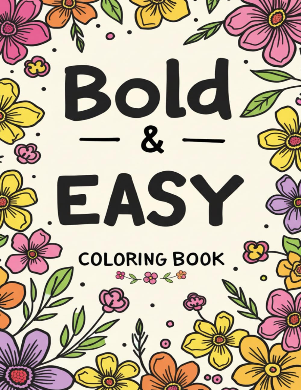 Bold & Easy Coloring Book: 40 Simple and Cute Designs with Big Bold Lines for Relaxation and Fun