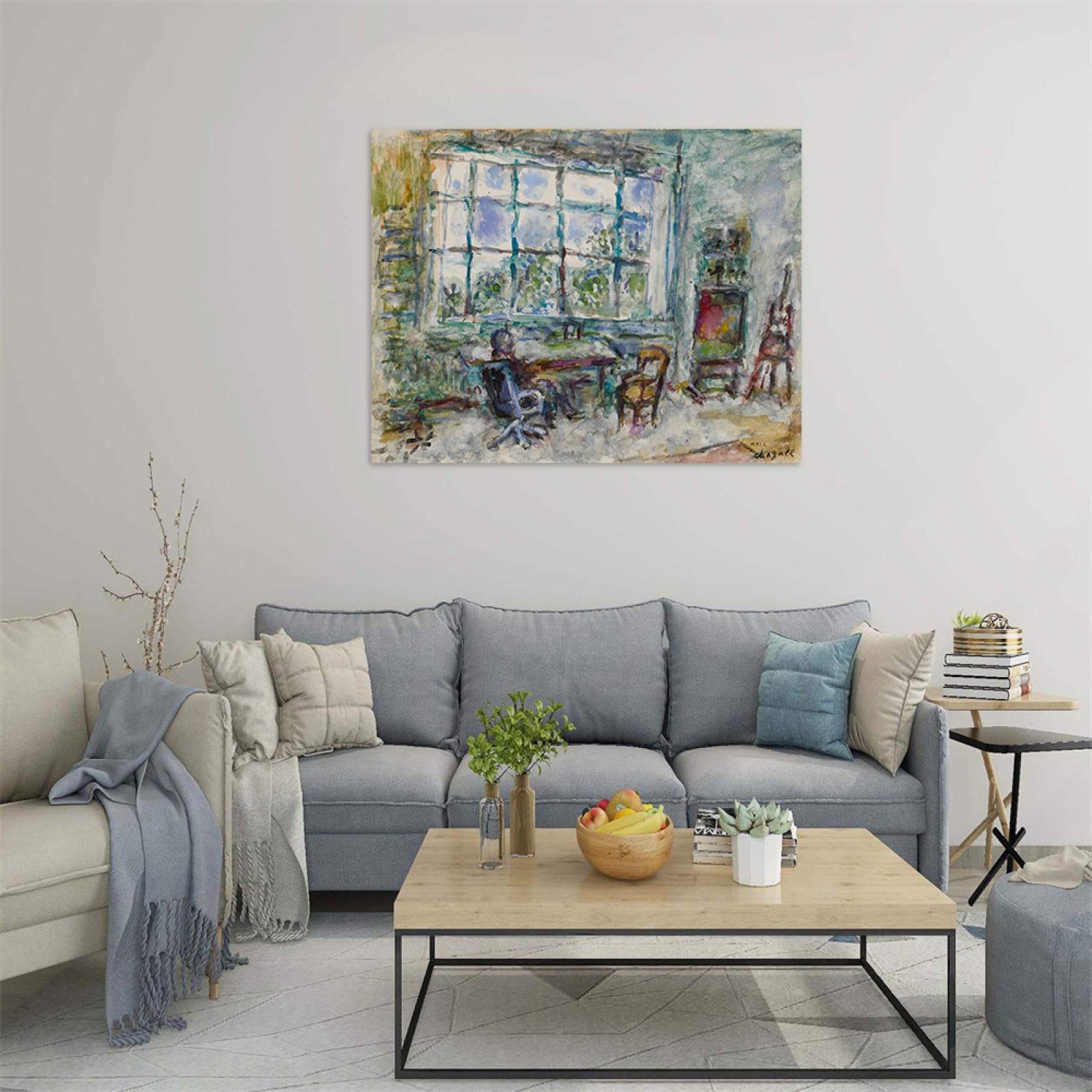 Impresión en Lienzo con Marco de Madera-Chgall Famoso Reproducción Cuadros en Lienzo-Taller-Pintura Artística Imagen Decoración Hogar 30x40cm12x16inch Enmarcado