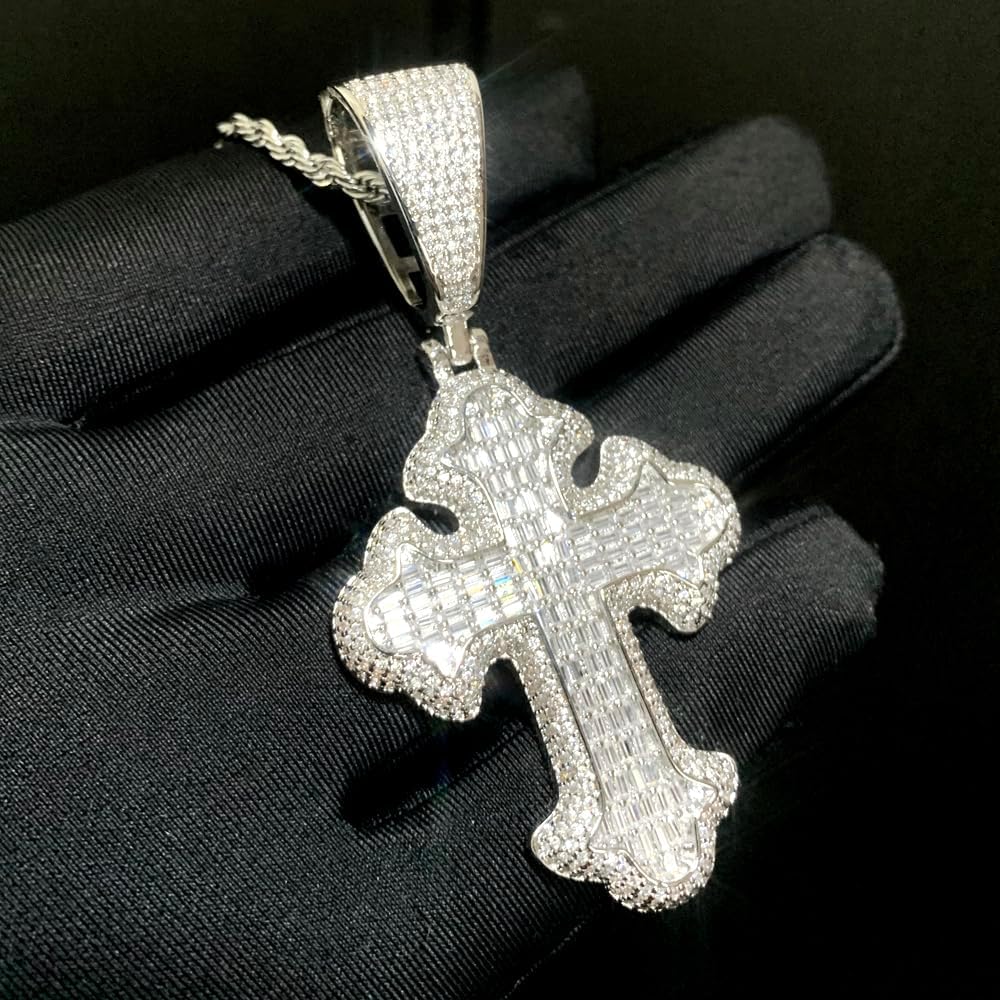 Hip Hop Vintage Cross Pendant Necklace Iced Out Shiny Square White Cubic Zircon Jewelry - Image 2