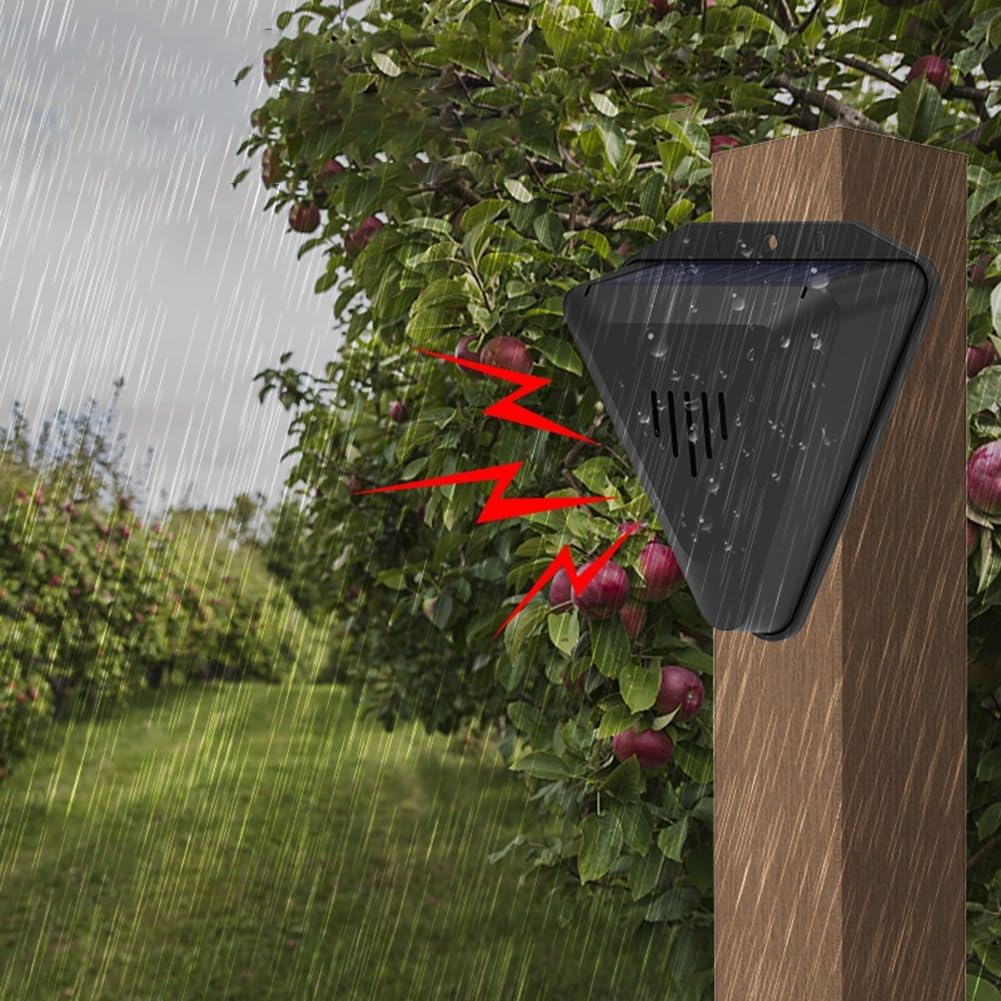 Solar Powered Bird Repeller, Waterproof Outdoor Pigeon Deterrent Device with Sound Light Alarm Bird Scarer Noise Clacker for Farm Orchard Crop for Repelling Foxes Cats Dogs Squirrels