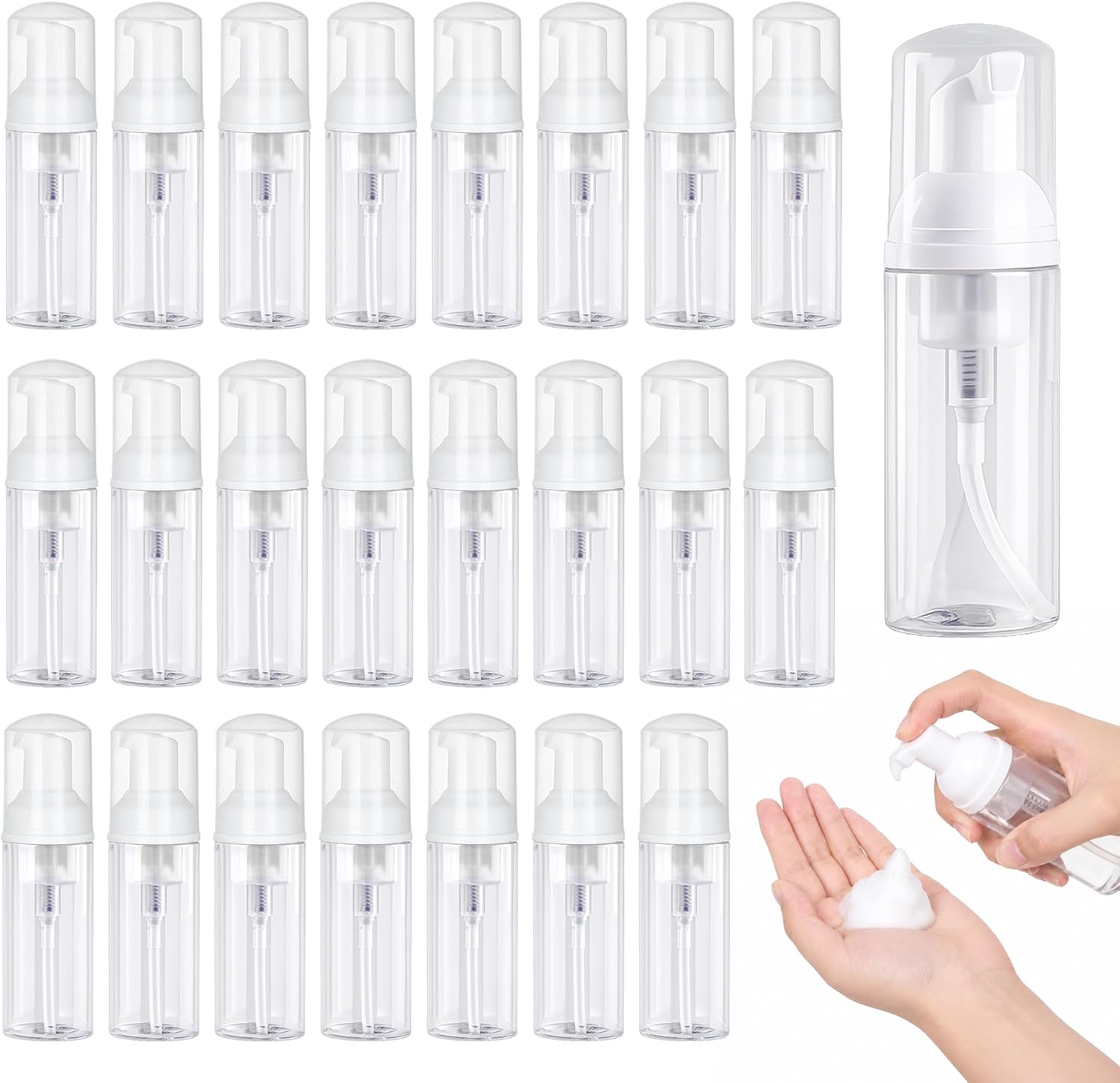 24 Pcs Foam Pump Bottle 2 oz Dispenser, Refillable, 2oz/60ml, Clear