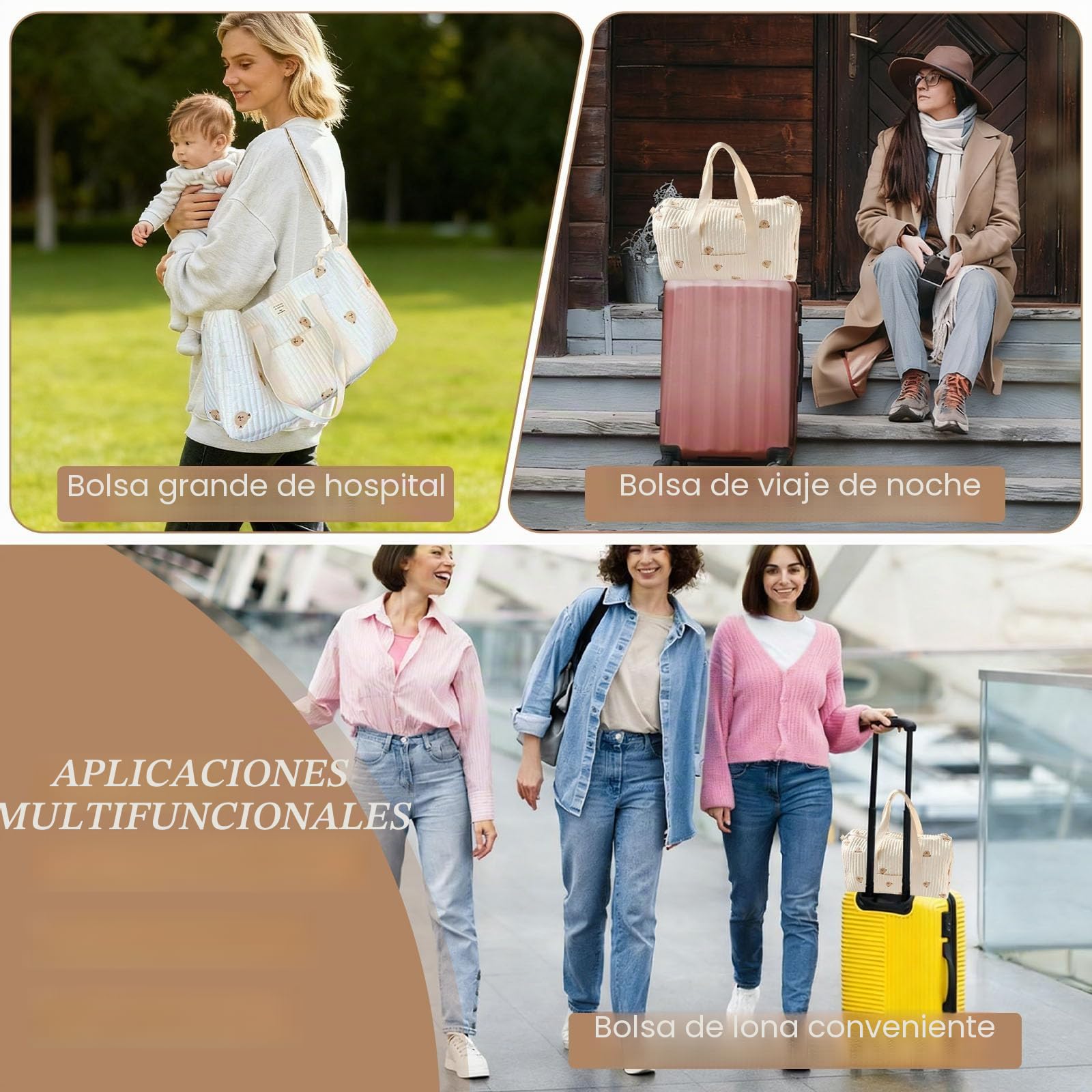 Bolsa Maternidad Hospital,Bolso Bebe Hospital Multifuncional,Bolsa de Pañales para Mamá de Gran Capacidad con Tirantes Ajustables para Maternidad y Cambio de Bebé